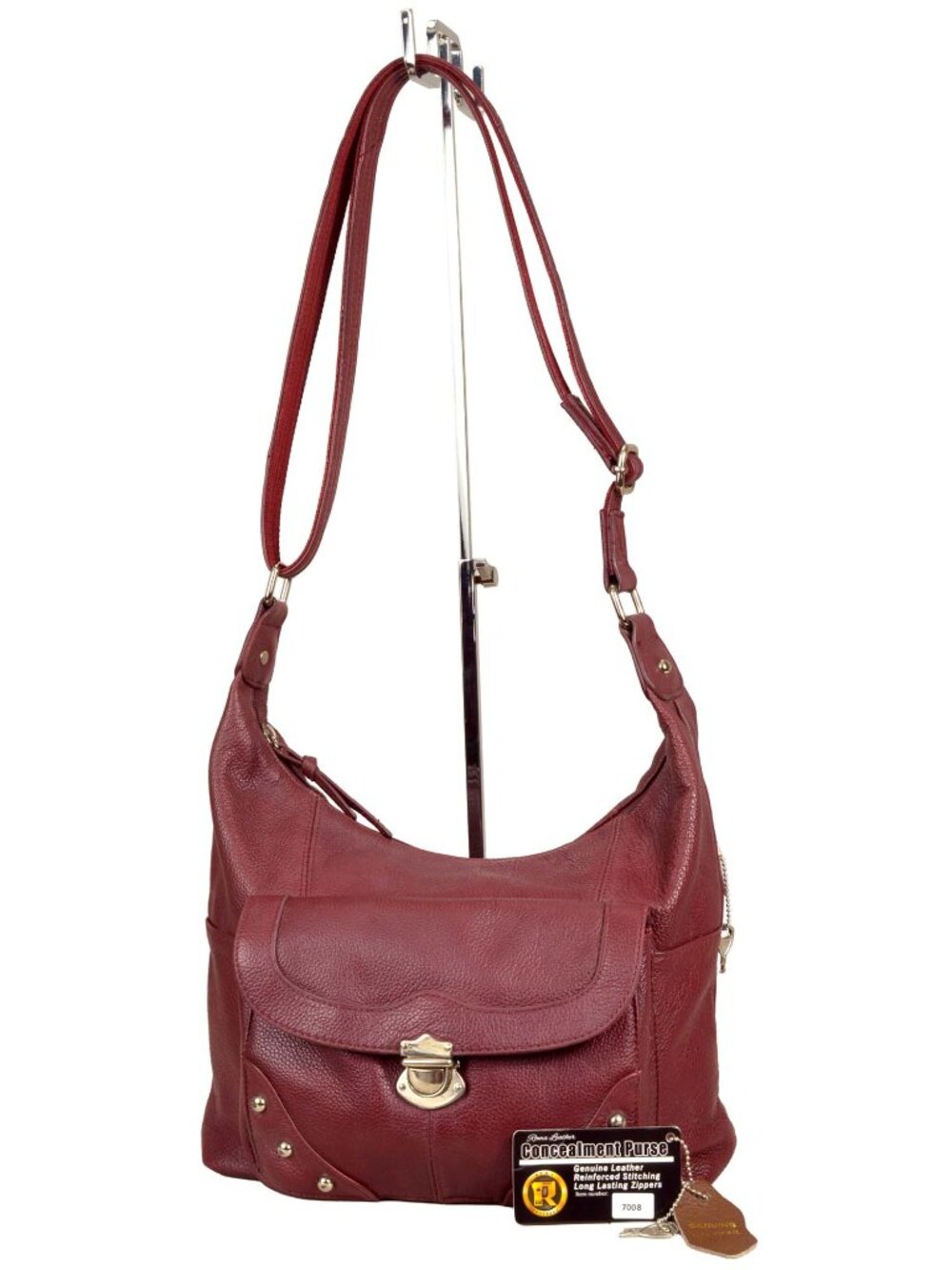 Roma Leather Burgundy Concealment Purse with Locking Zippered Pockets!